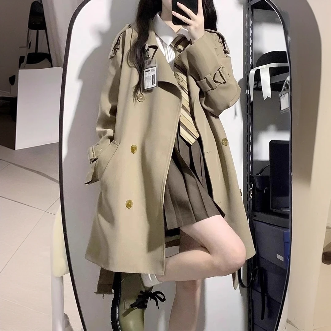 小个子风衣女2025新款韩系高级感英伦风中长短款黑色大衣外套