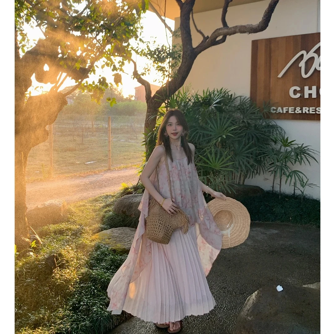 【现货】【桃之夭夭】春夏海边度假风晕染碎花吊带连衣