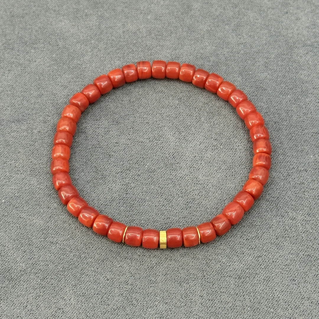 【欣妈珠宝】18K金瓦西南红直切珠单圈手串5-6mm#6485