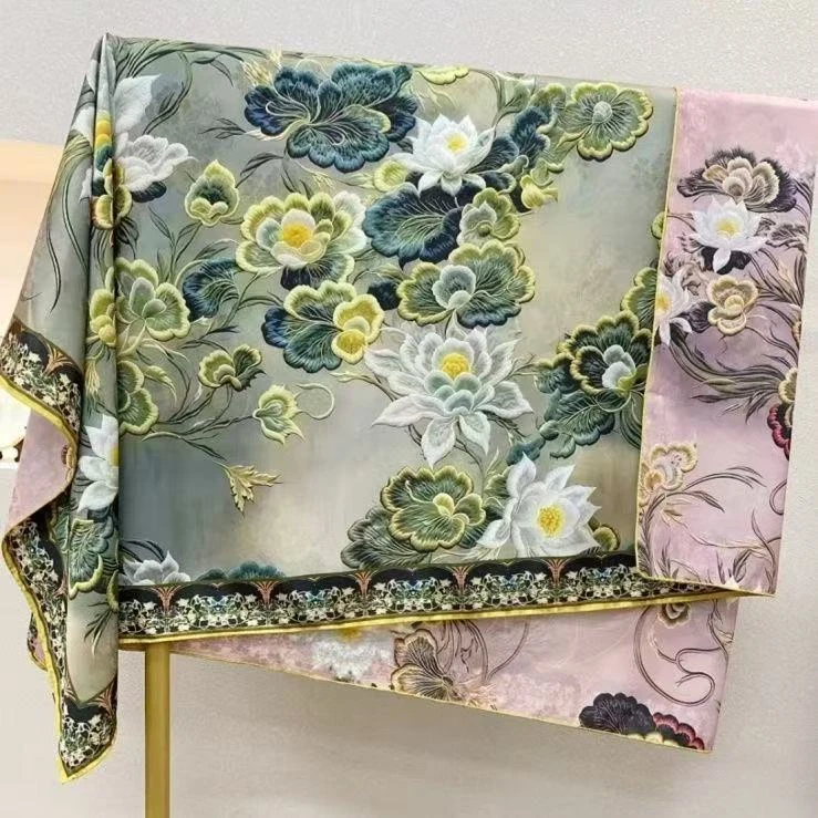 XYS-451 [步步生莲]长巾国风丝巾双面双色围巾（140*140)[无礼盒]