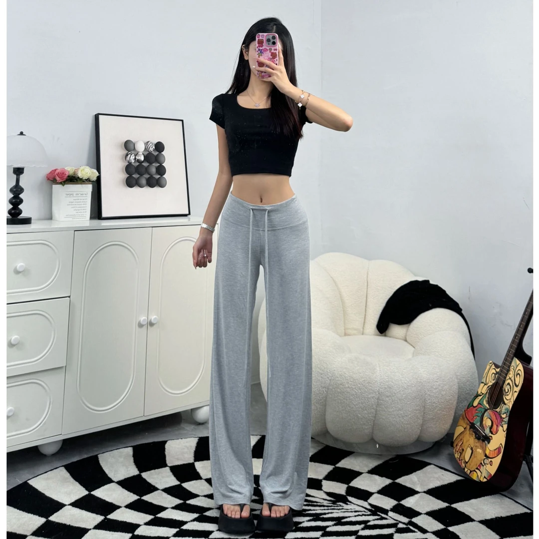 高腰抽绳莫代尔面料巨垂感拖地裤纯欲直筒瑜伽休闲运动裤长裤