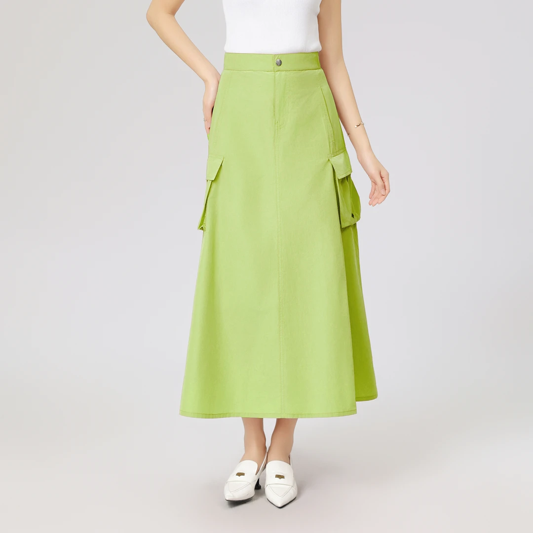 GIRDEAR/哥弟经典百搭时尚舒适高腰大口袋工装长款半身裙女120002