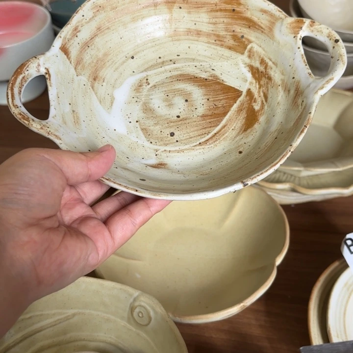 陶瓷双耳粗陶碗1个