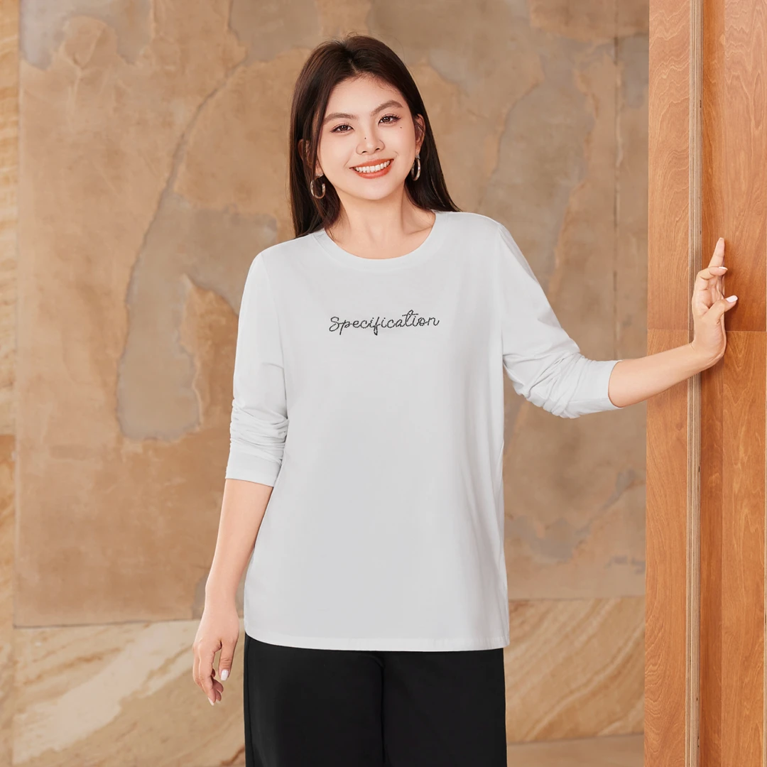 MsShe大码女装2025新款秋装时尚休闲字母宽松圆领T恤M2508024