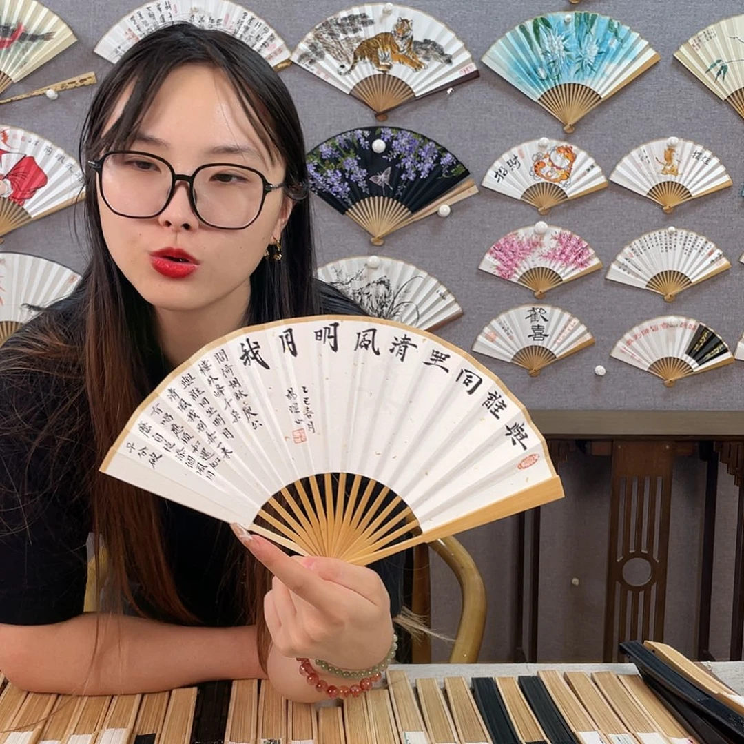 国画6寸玉竹-纯手绘-文玩扇骨（默认粘好）
