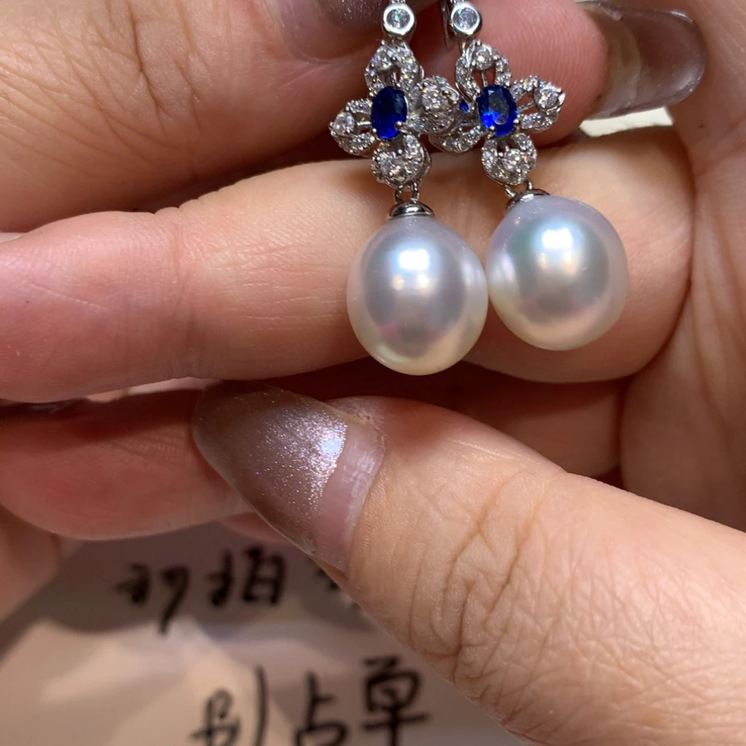 银S925镶嵌海水珍珠耳饰