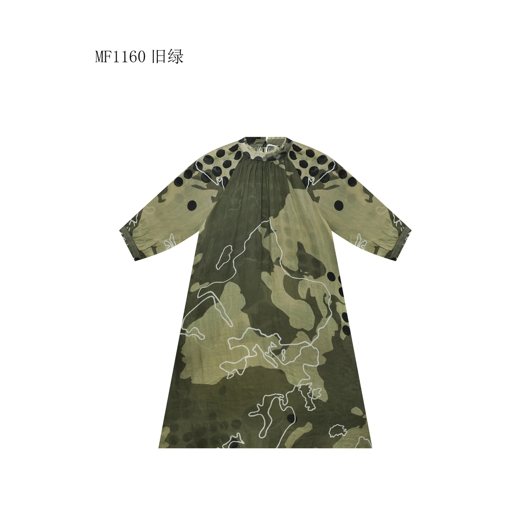 【麻訪家】MF1160旧绿文艺慵懒优雅宽松休闲百搭连衣裙