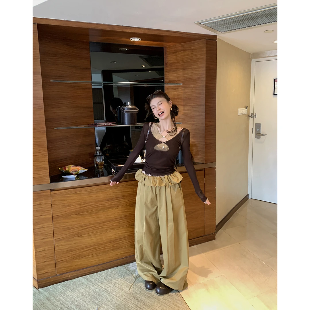 【韩女曲线】蕾丝背心百搭网纱T恤两件套4447