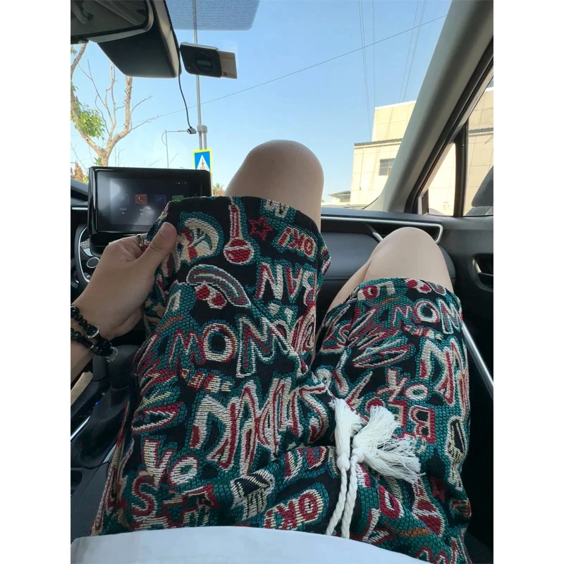 字母满印针织短裤男夏季潮牌潮流炸街半裤子民族风休闲运动五分裤