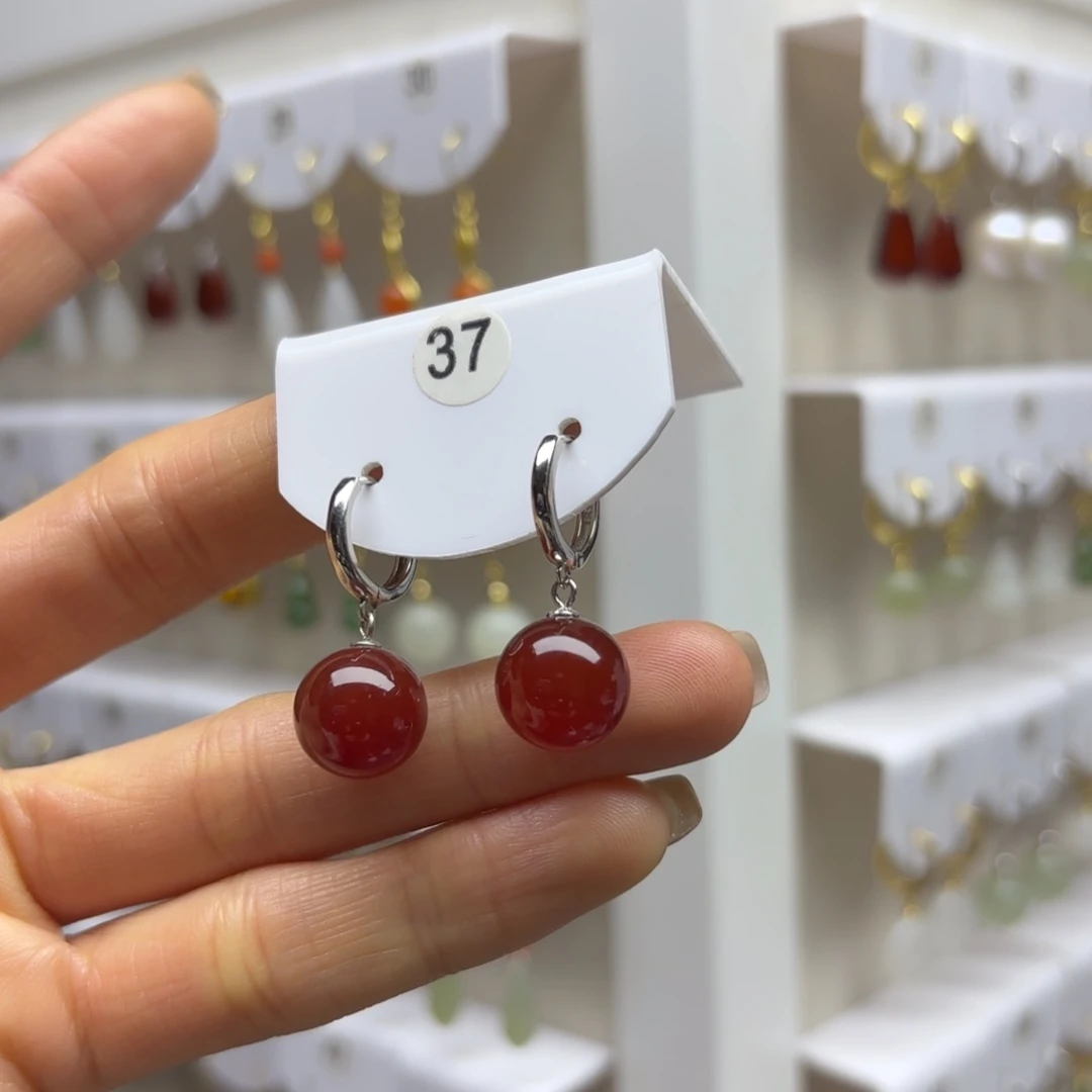 玛瑙/玉髓银S925镶嵌耳饰
