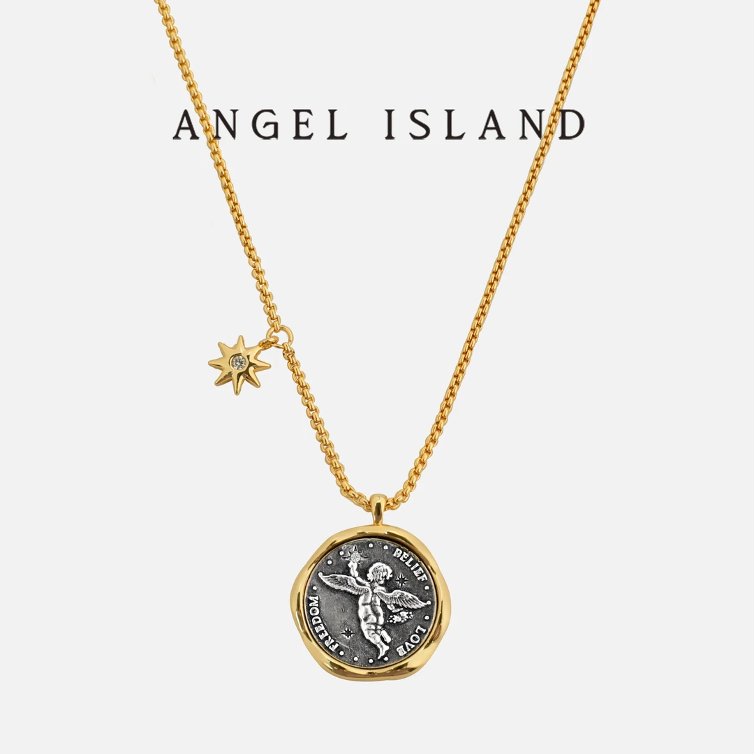 ANGEL ISLAND/天使岛屿 铜合金锆石项链 幸运币复古小众明星同款