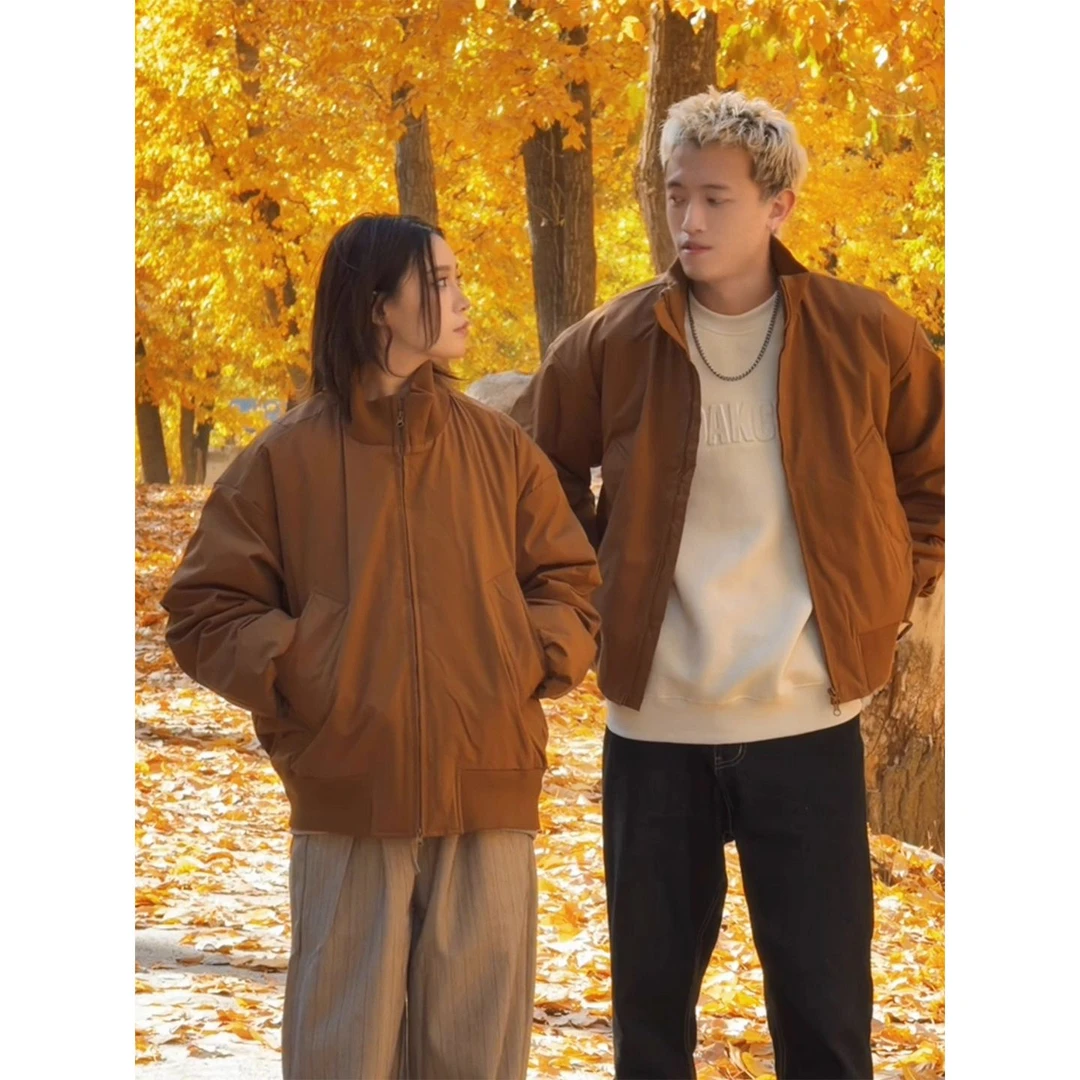 vintage卡其色棉衣外套男女冬季情侣高级感棉服加厚保暖棒球服夹