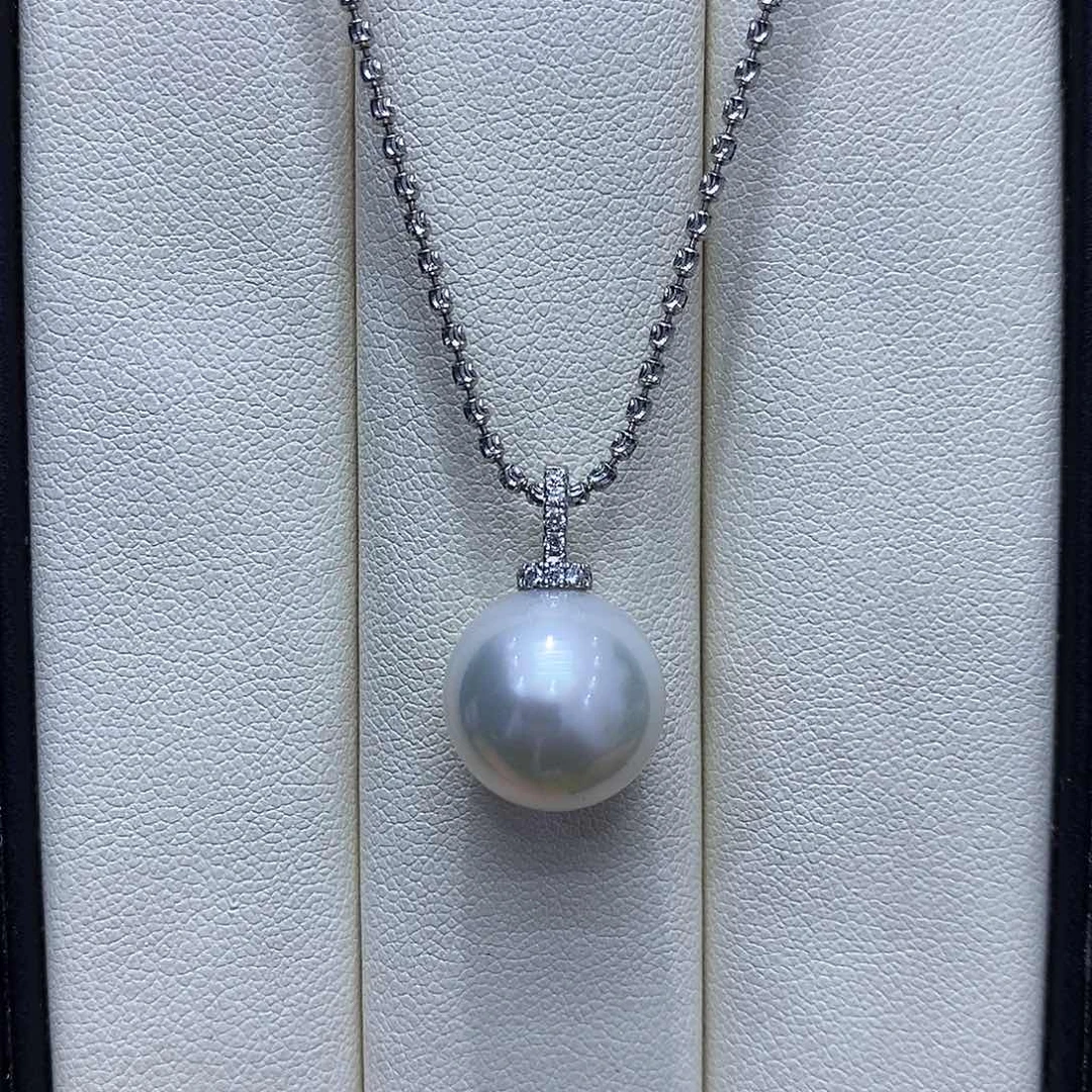 海水珍珠18K金镶嵌吊坠(不含链)13到14点位澳白