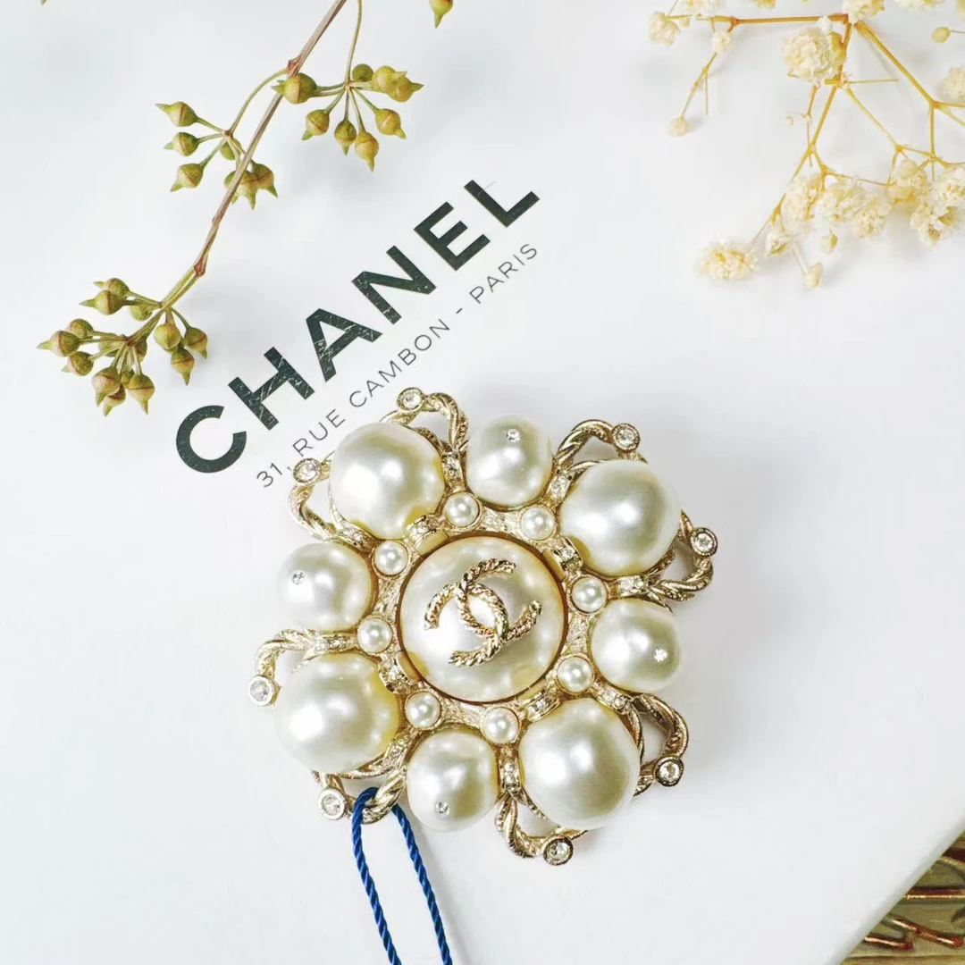 95新 Chanel/香奈儿 柚礼中古/香奈儿珍珠双C胸针nxp