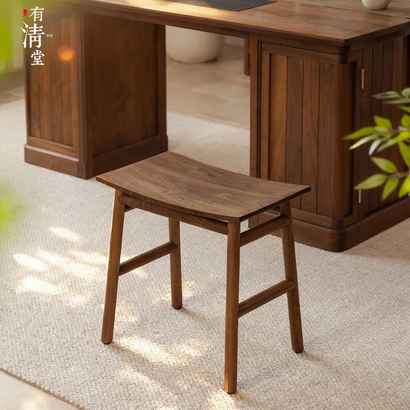 有清堂新中式凳子黑胡桃木家用休闲矮凳小凳加宽升级直角