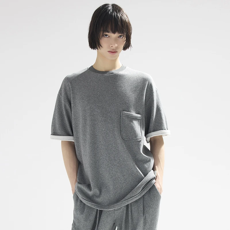 官方直营Epide Prefab棉尼龙混纺纯色通勤筋骨立体飞边口袋T恤TEE