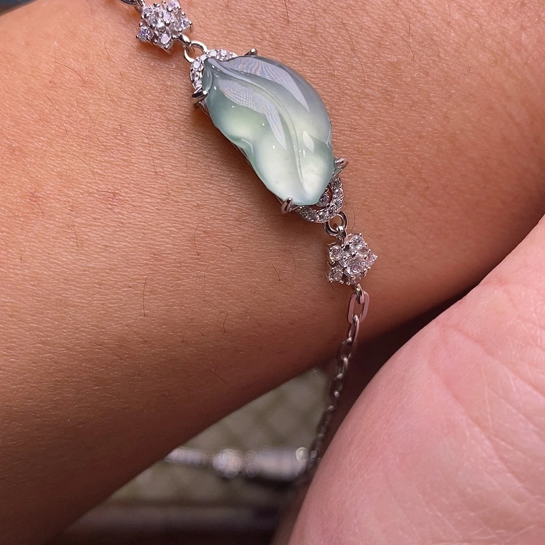 翡翠银S925镶嵌手链叶子手链