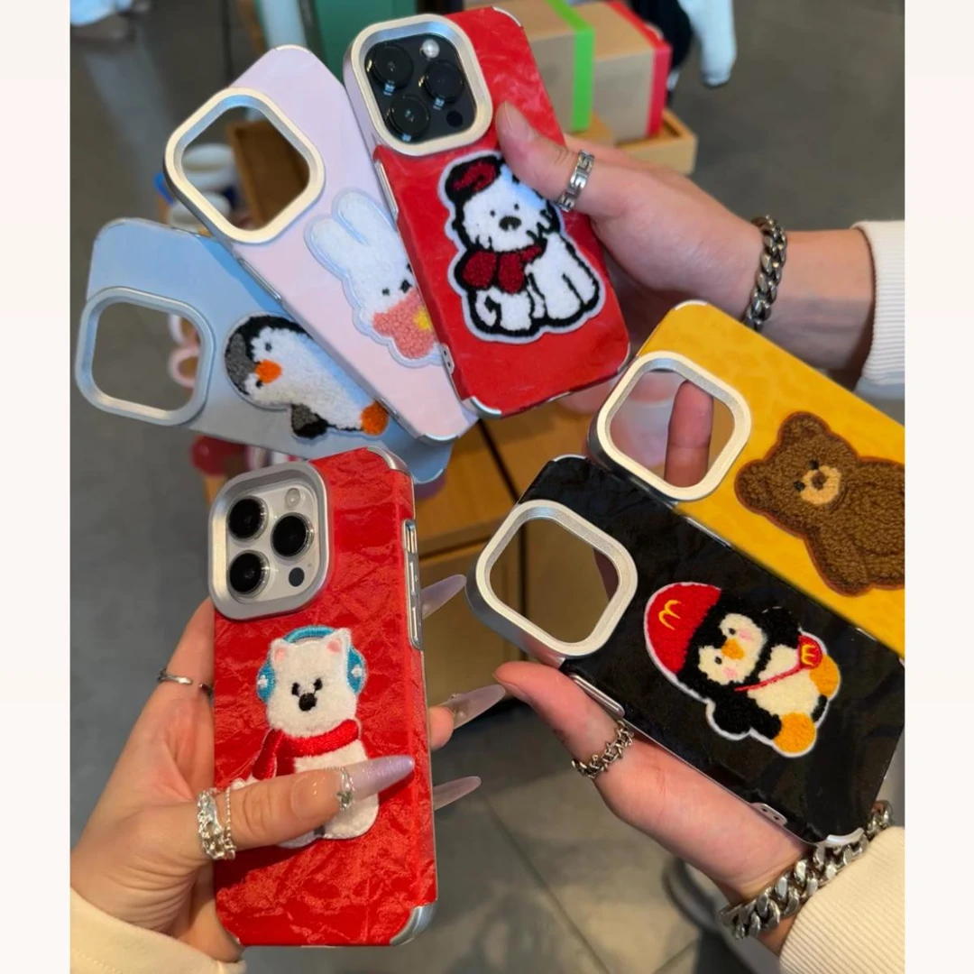 可爱动物雪山纹贴皮适用苹果16promax手机壳iPhone15小众14高级13