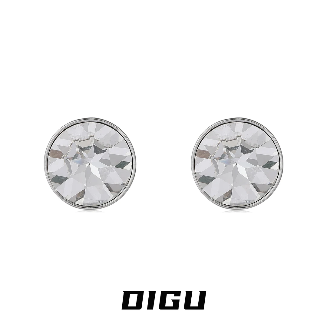 嘀咕家 铜合金合成锆石耳饰 个性闪钻圆形耳环气质耳钉设计感耳饰