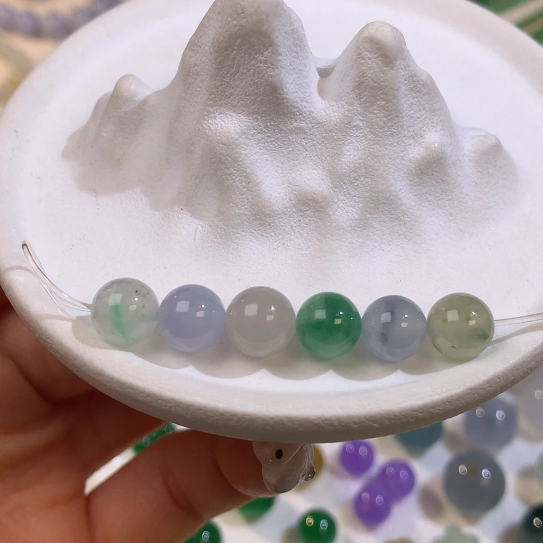 定制翡翠未镶嵌冰润胶多彩珠珠 一组