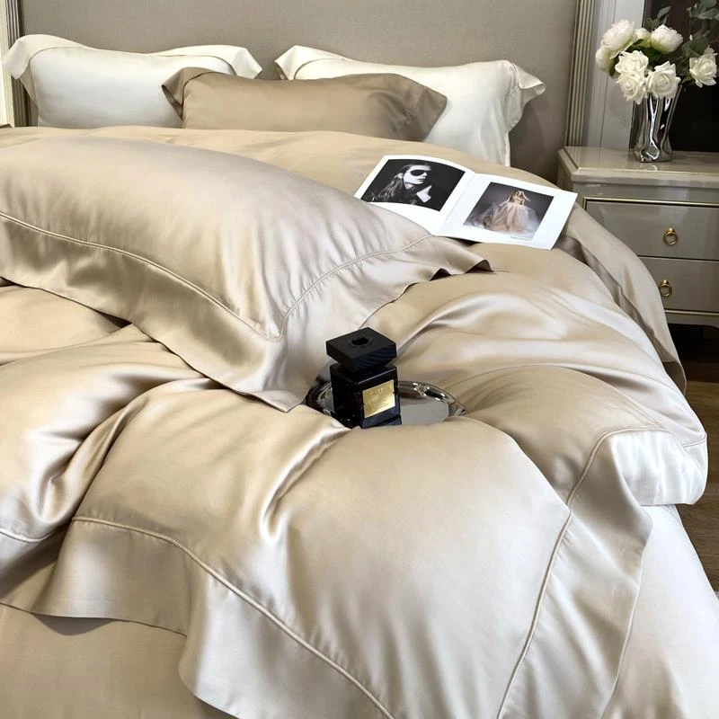 轻奢风100S双面天丝床单四件套 简约纯色春夏季丝滑裸睡被套床品4