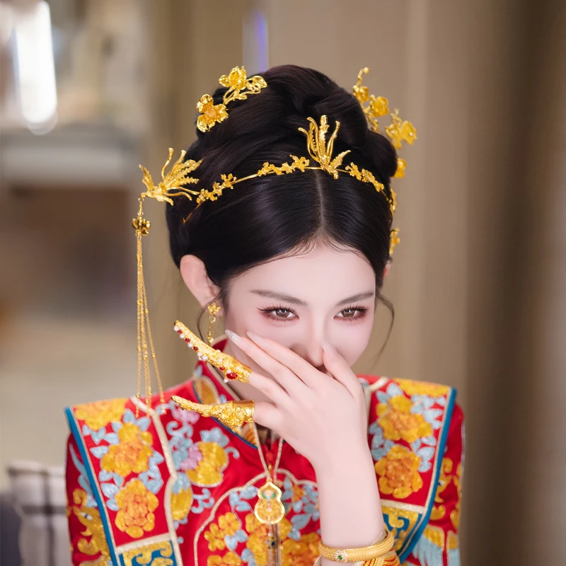 合金婚庆饰品 新娘发饰金色凤凰高级感龙凤褂秀禾盘发头饰MT2596