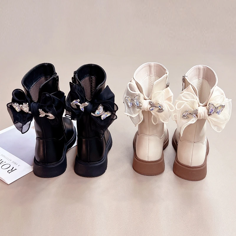 西8671女童靴子2025秋冬新款洋气软底百搭马丁靴中筒靴公主鞋棉鞋