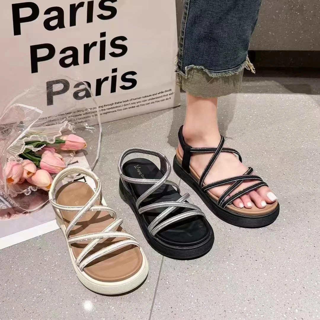 仙女风百搭夏季新款时尚水钻厚底配裙子凉鞋F-5967