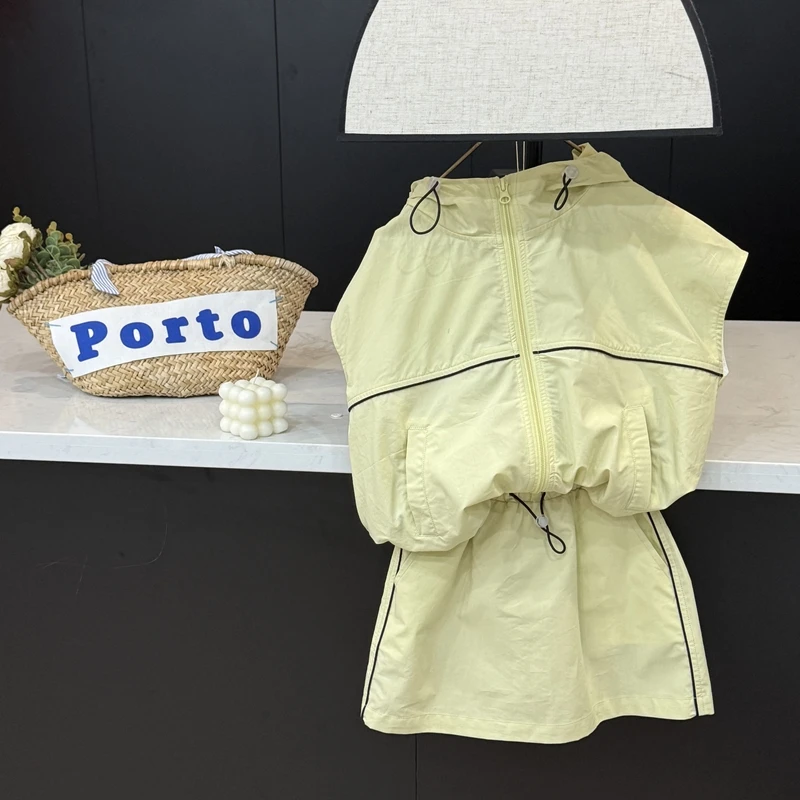 现货leomama【戚风黄】女童短袖套装儿童时尚简约夏季短裙两件套