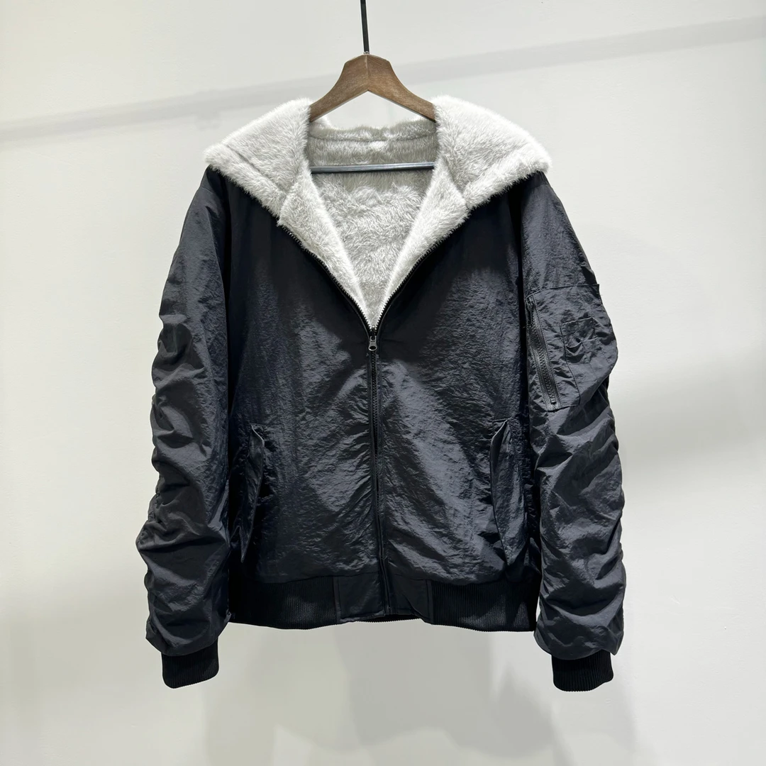 冬季连帽座山雕时尚简约百搭加绒夹克男士潮流宽松保暖休闲外套