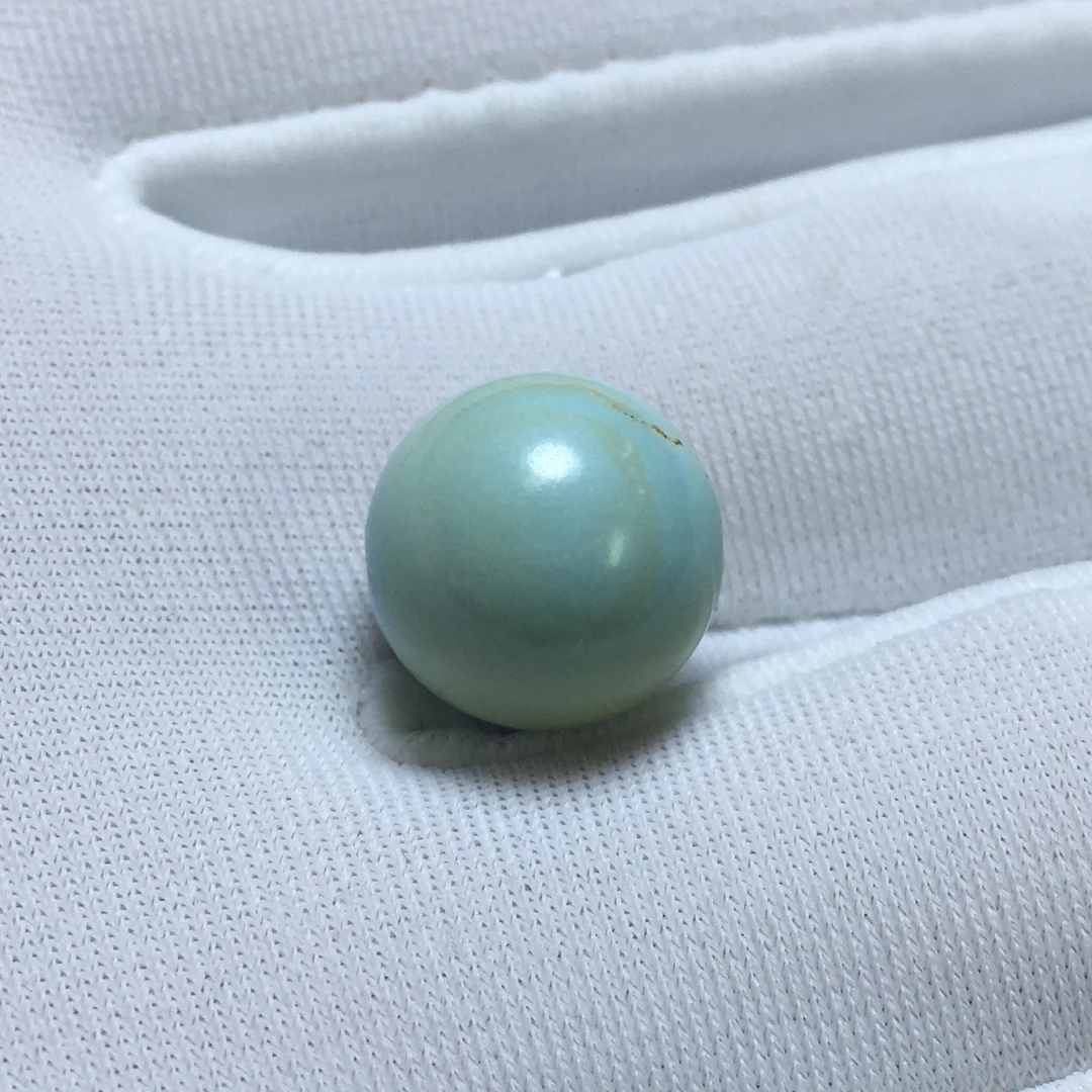 【水波纹圆珠】湖北原矿绿松石单珠，尺寸10.2mm重1.35克