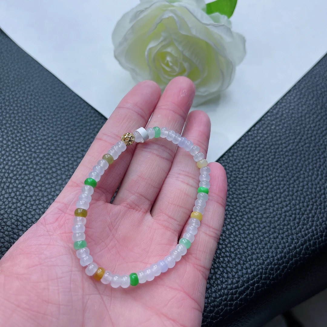 缅甸天然A货翡翠 冰种马卡龙多宝算盘珠翡翠玉手串 55颗 卡4.7mm