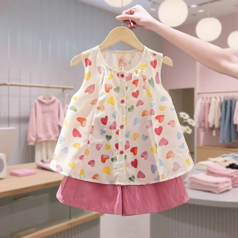女童套装夏季薄款中大童无袖2025新款夏装洋气时髦儿童女孩两件套