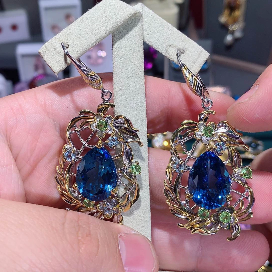 托帕石耳饰银S925镶嵌雀**、耳饰