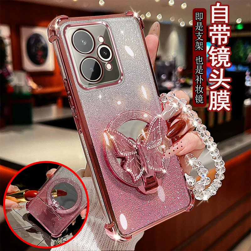 适用于真我15pro手机壳RMX5107镜头全包防摔保护套镶钻蝴蝶支架镜