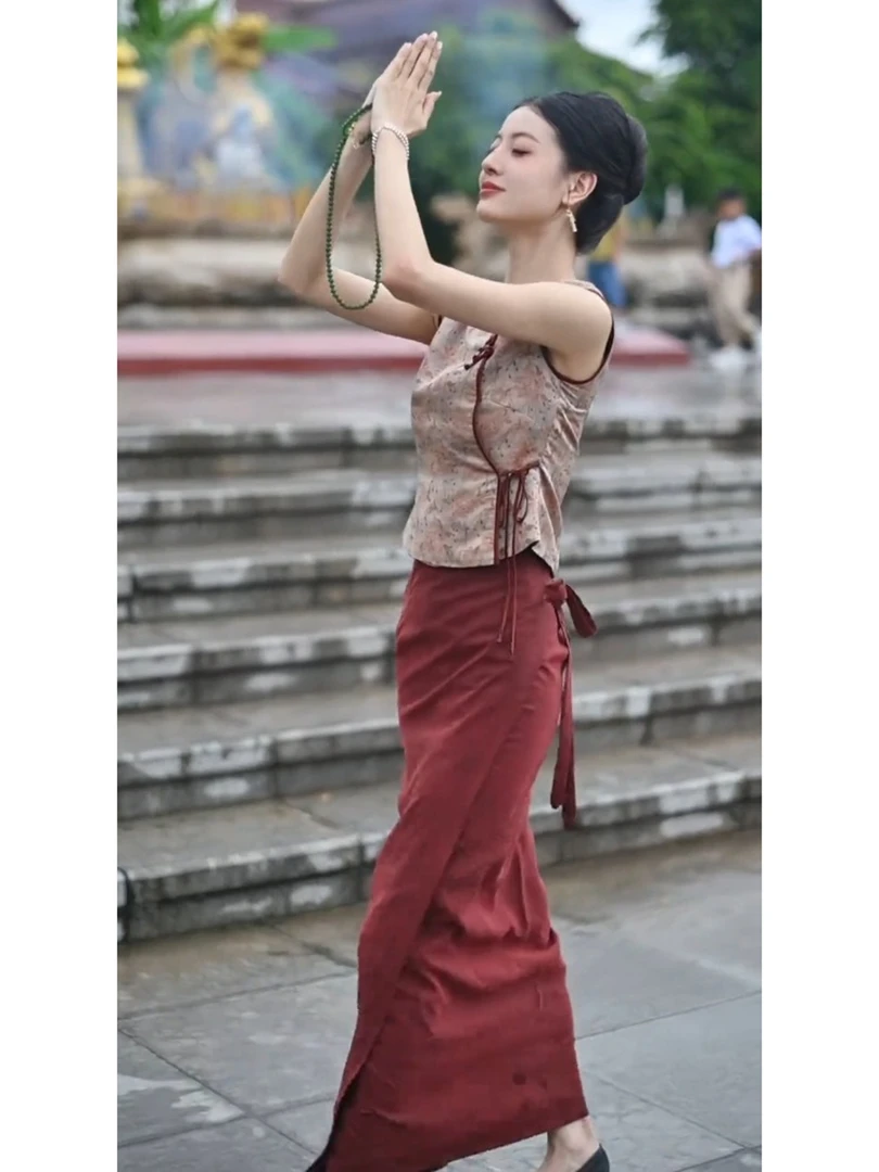 新中式禅意古风少女减龄轻熟穿搭红色斜襟旗袍裙子巨好看国风套装