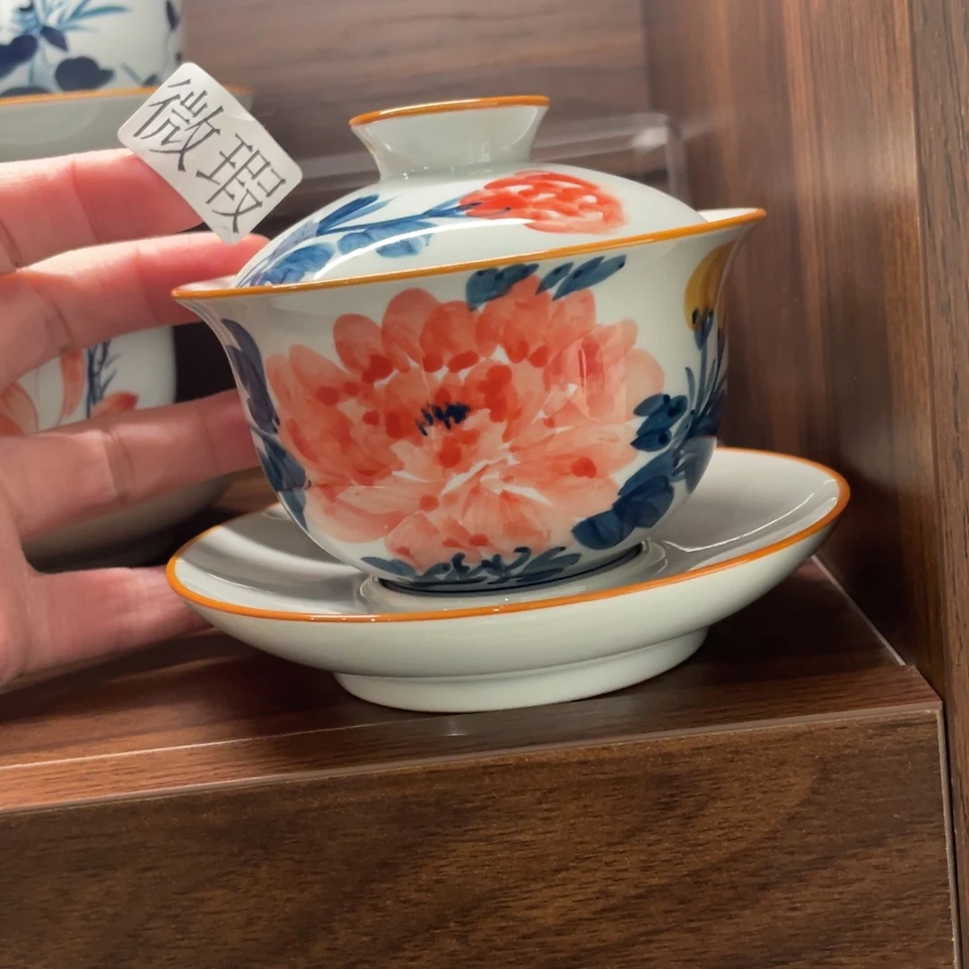 釉下手绘茶具微瑕