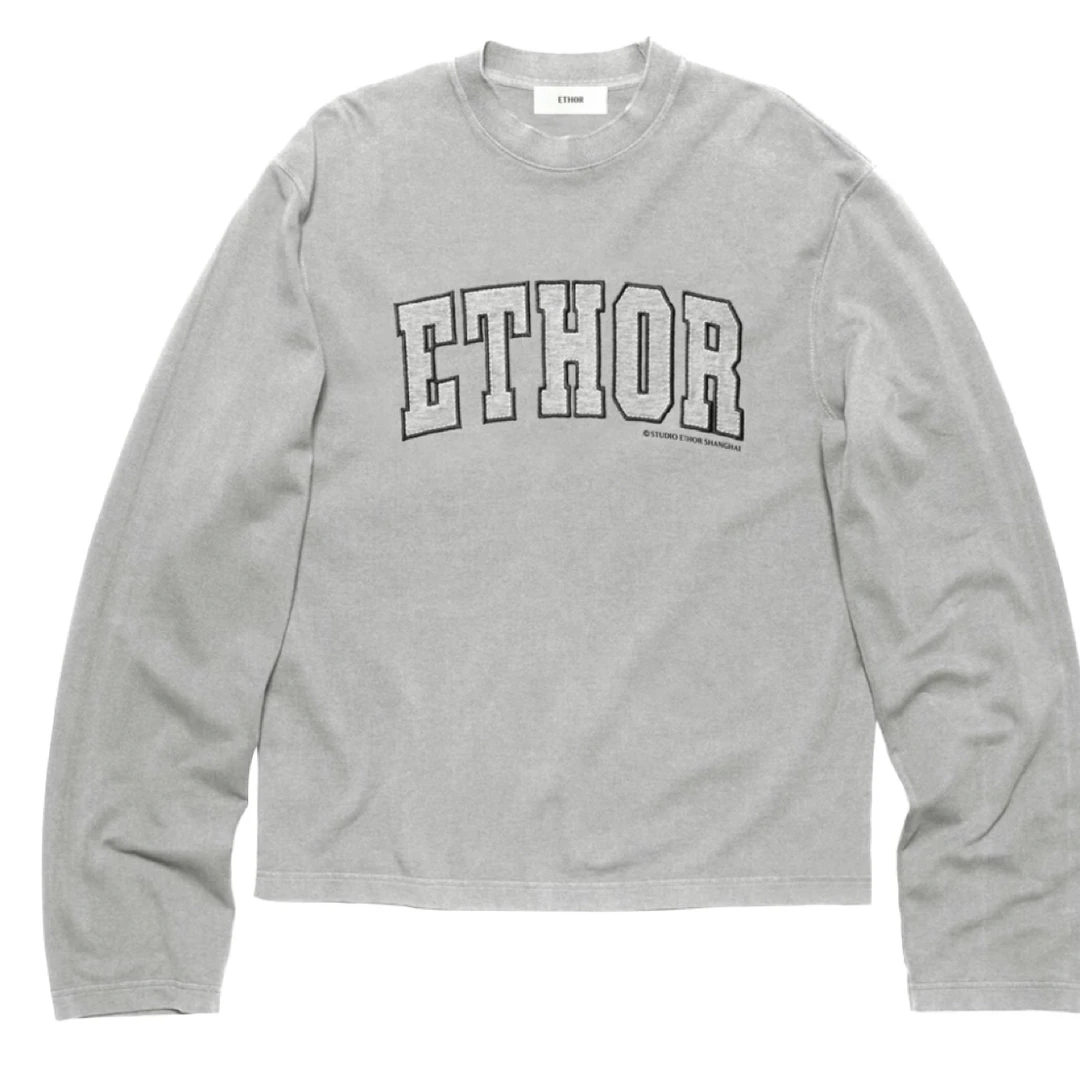 ETHOR 25FW灰色布贴绣长袖T恤  设计师品牌 WHATsUP