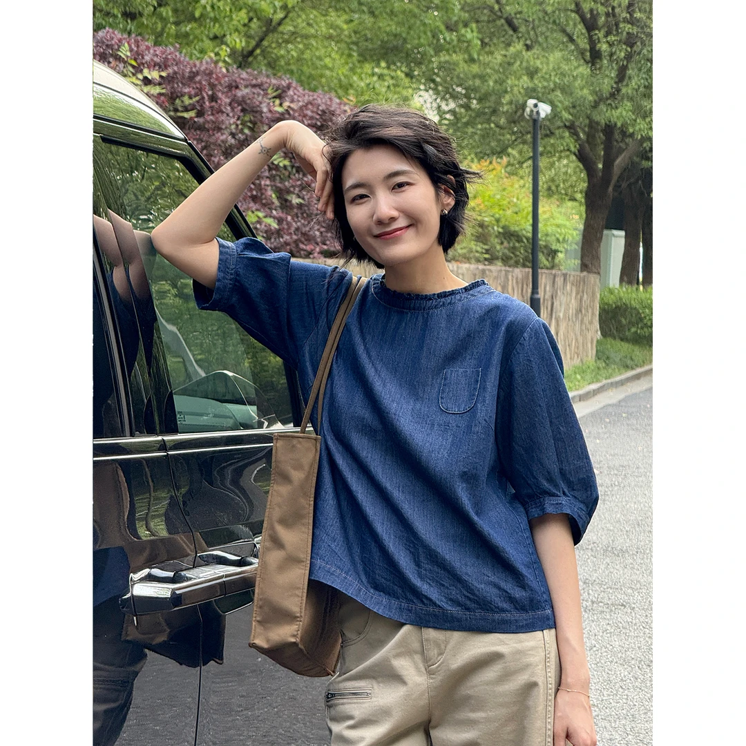 LANGQING 设计感小众圆领百搭休闲上衣44797#