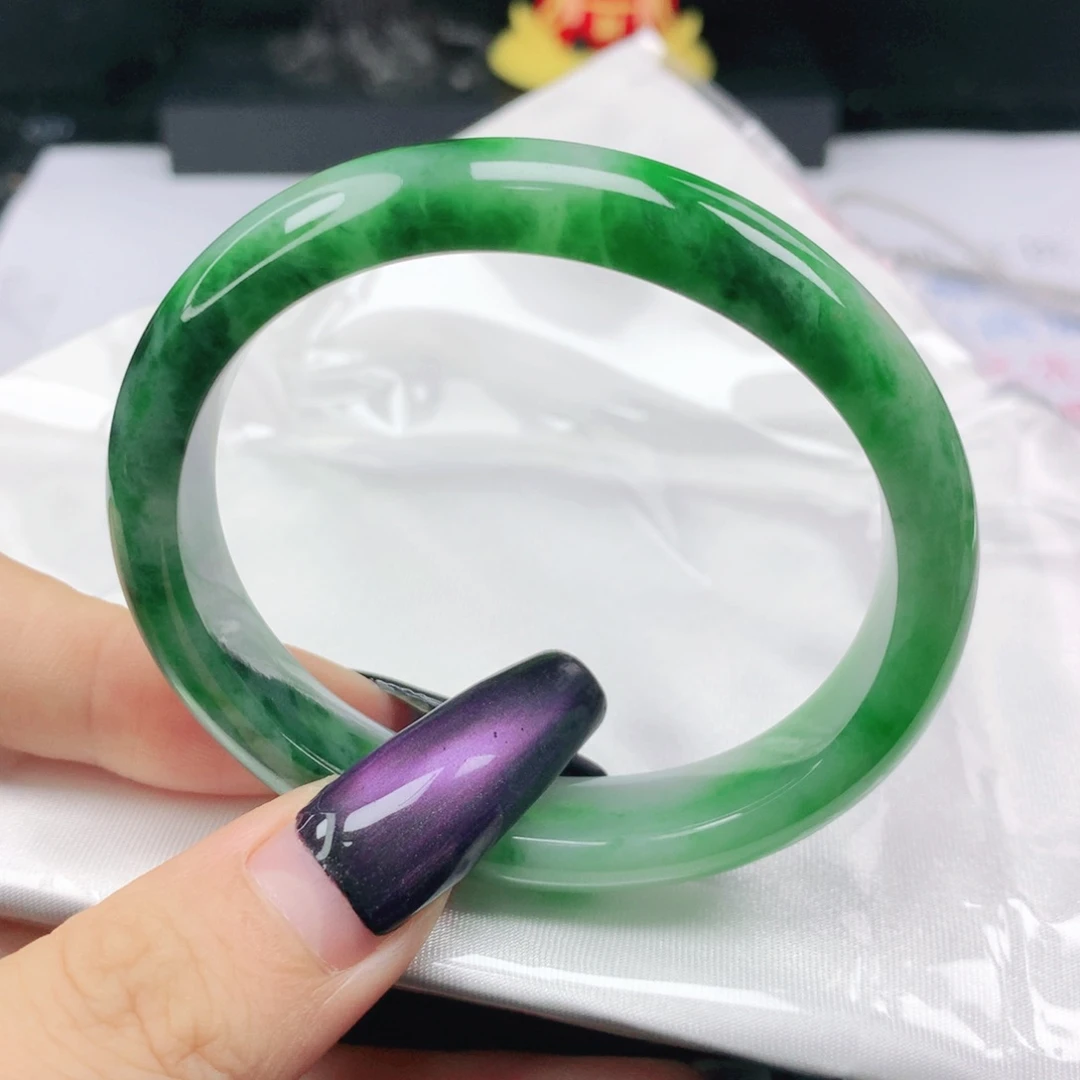 翡翠未镶嵌手镯翡翠53.7飘辣阳绿贵妃