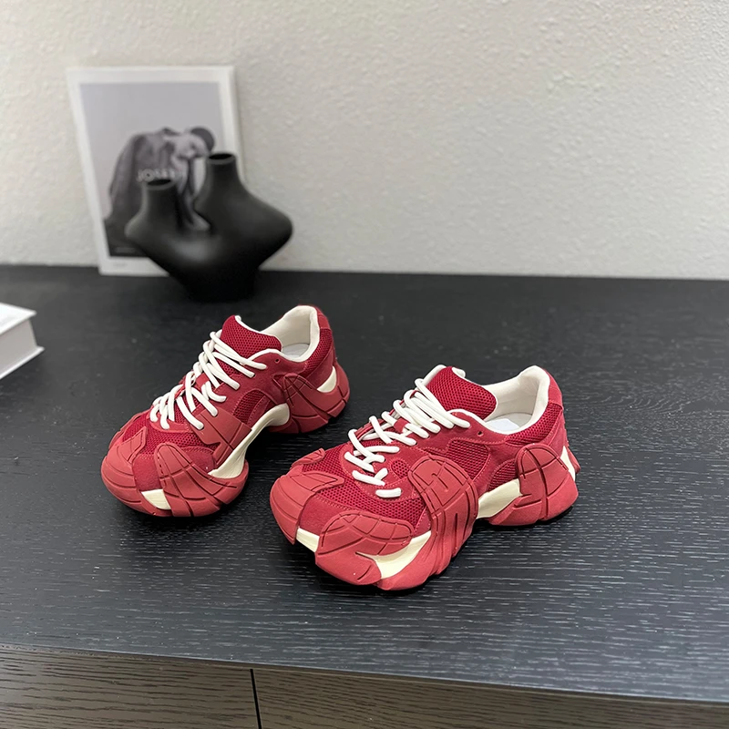 2025早秋新款小个子6cm松糕底百搭小众系带休闲女时尚透气老爹鞋