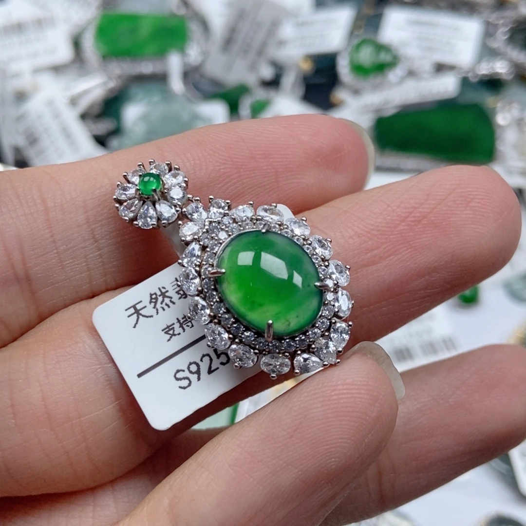 翡翠银S925镶嵌吊坠(不含链)