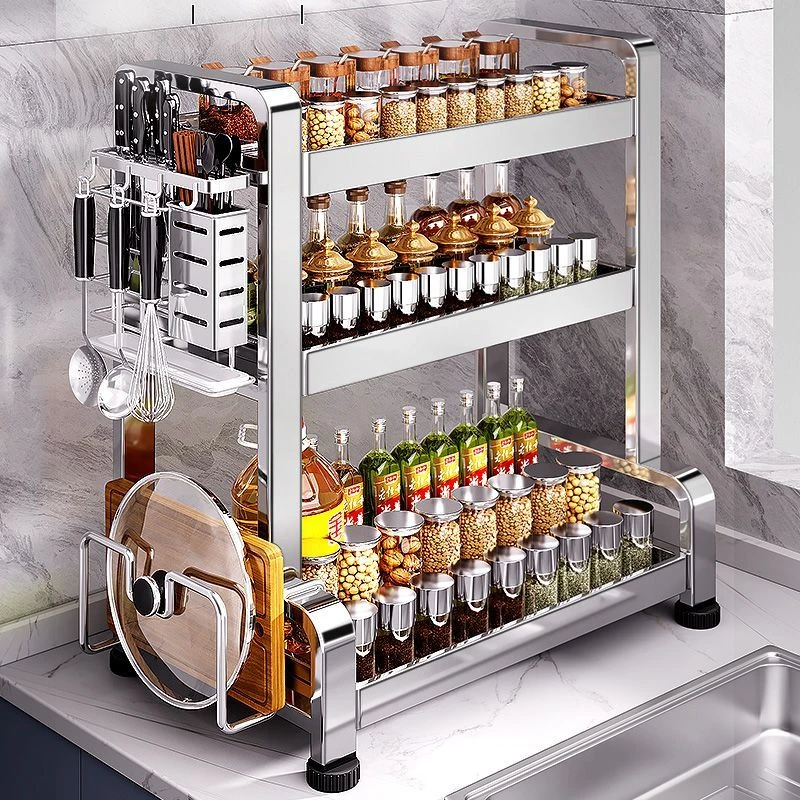 304不锈钢厨房调料品置物架多功能筷子刀架台面盐调味罐收纳架子