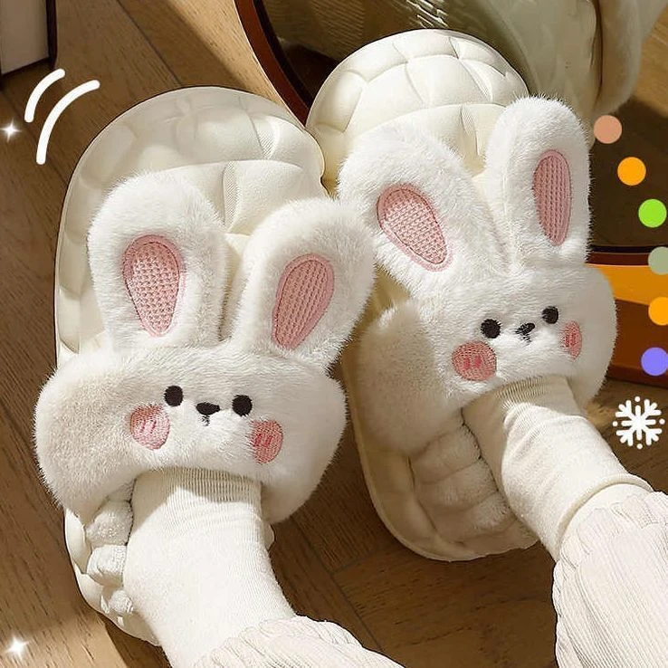 【皮卡】兔子棉拖鞋女新款可拆卸冬季外穿家居室内毛绒棉拖鞋防水