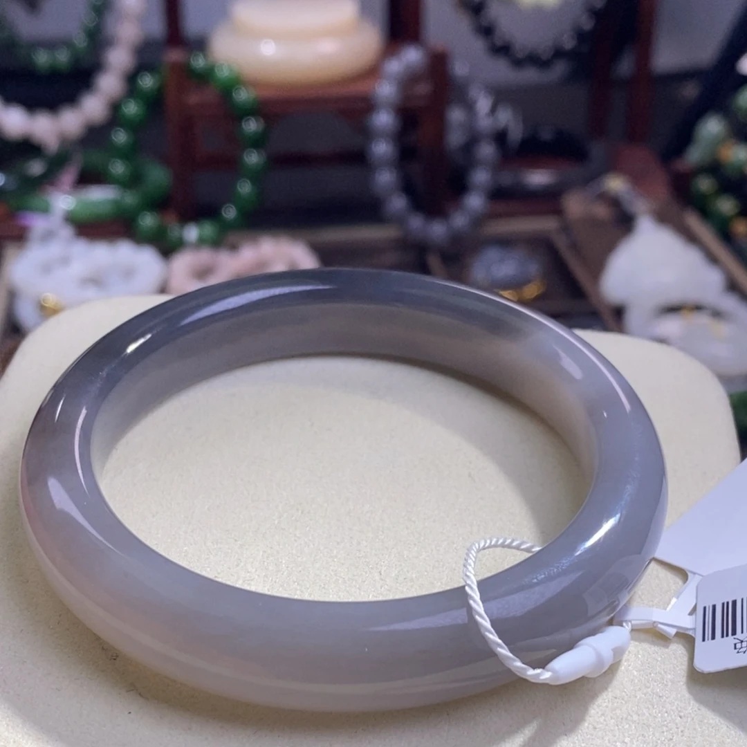 和田玉孤品福利高冰烟紫半山水手镯59未镶嵌