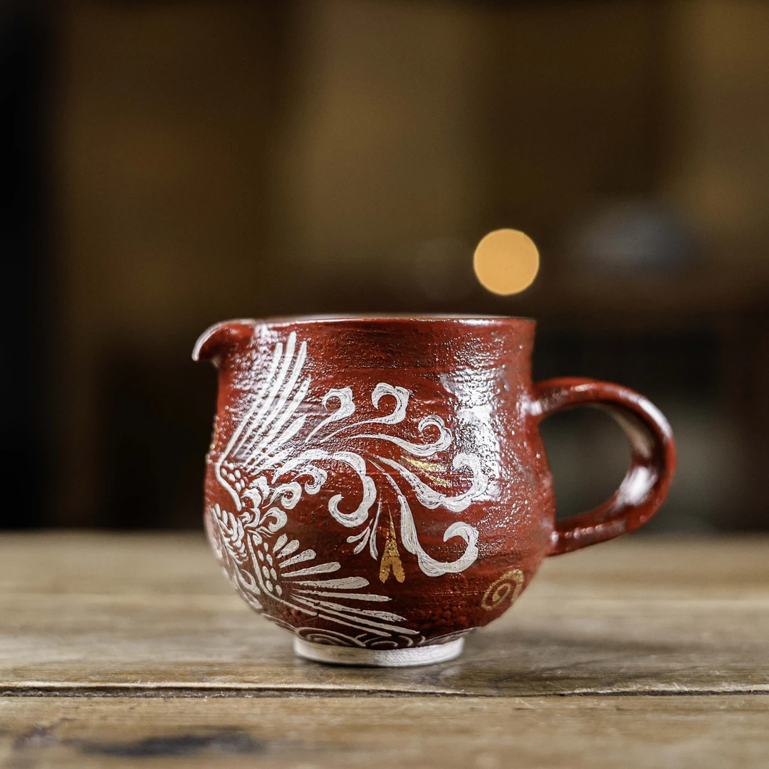 【见珊】炼陶-凤凰祥云公道杯（210ml）（蕉白S0689）