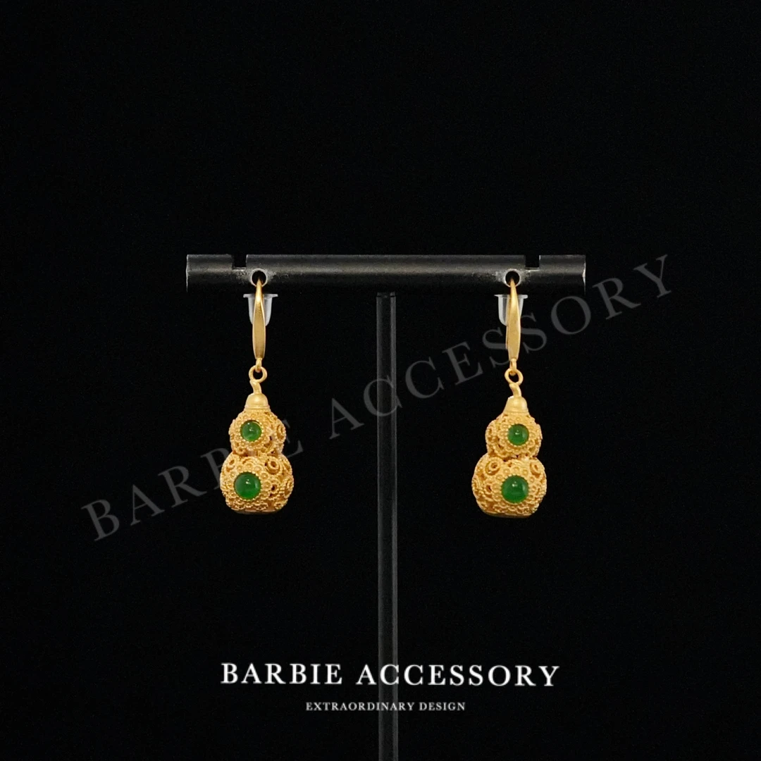 铜合金合成锆石耳饰  【绿艺葫金】新中式设计款高级感绝美耳环