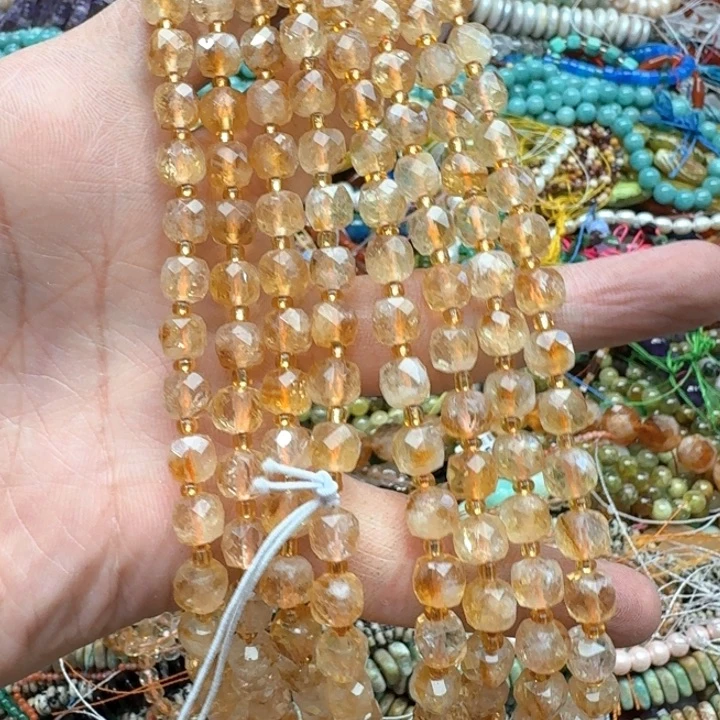 合金玛瑙/玉髓珠宝半成品一条7mm黄水晶方糖