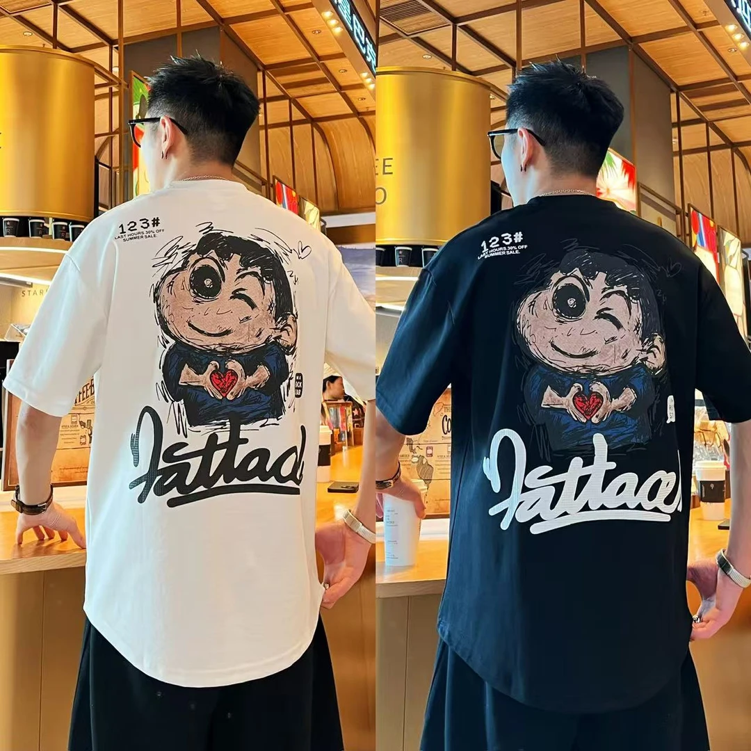 小众情侣同款撞色字母刺绣卡通印花时尚休闲潮流百搭圆领短袖T恤