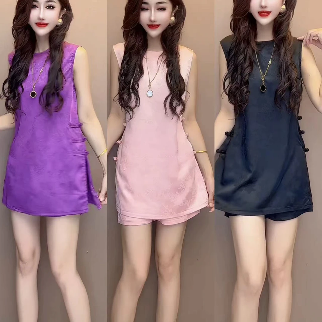 夏季显瘦外穿宽松中长款韩版国风套装